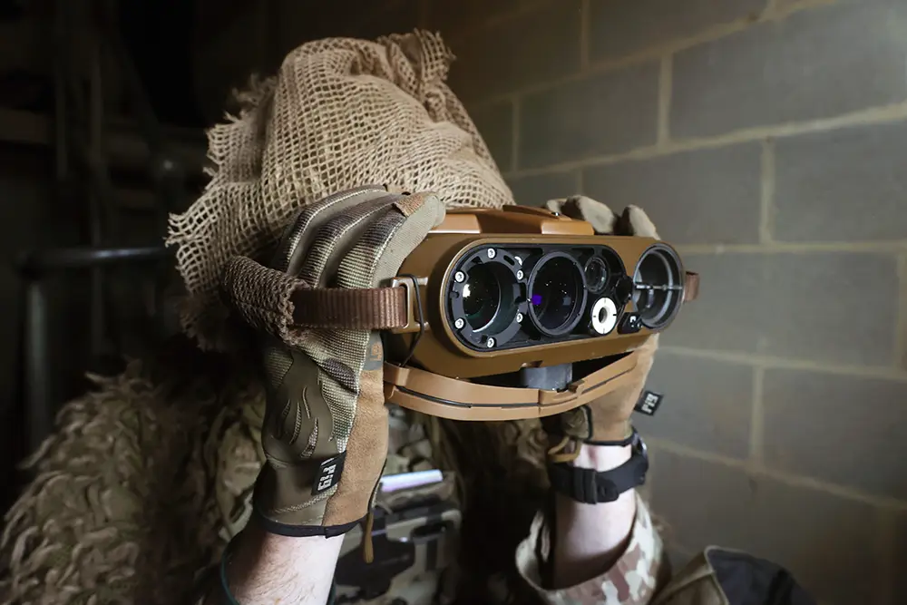 Solider with observation equipment